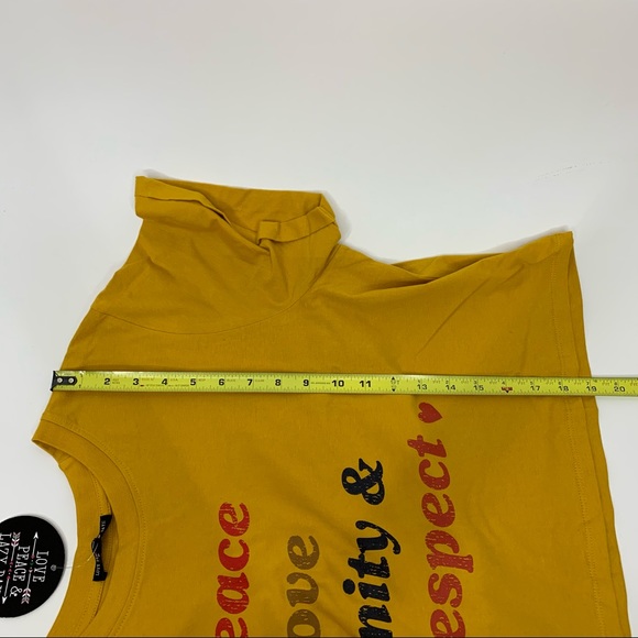 Peace Love Unity & Respect Mustard Yellow Hippie Cropped Tee New Nwt Size Large - Picture 11 of 11